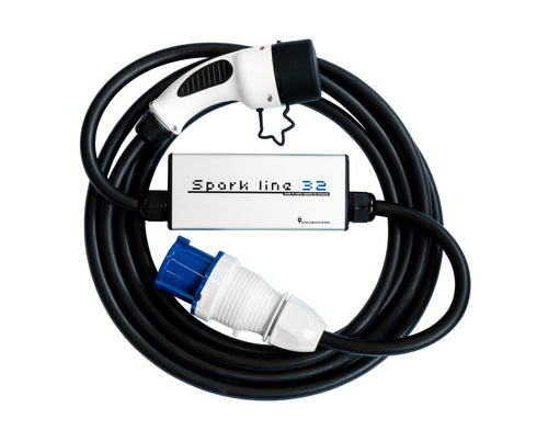 SPARK BLUE 32 Ladekabel - 1x32A - 7,2 kW - CEE (232-6) til Type 2 - Elbilgrossisten